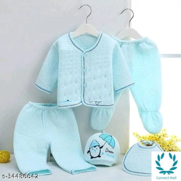 StylishNewborn Baby Clothes Set - 0-3 Months, Sky Blue, Top Fabric: Cotton Blend ,   Bottom Fabric:Wool, Pack of :5